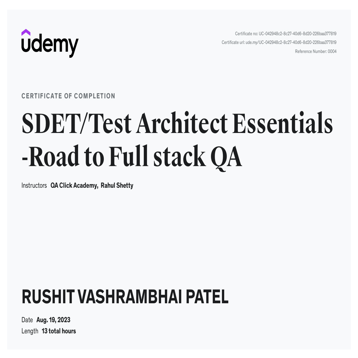 SDET Test Architect Full Stack QA